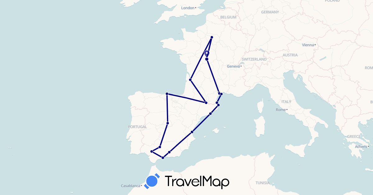 TravelMap itinerary: driving in Andorra, Spain, France (Europe)